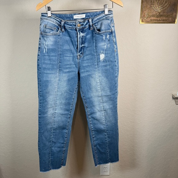 Flying Monkey High Rise Cropped Jeans Distressed Raw Hem Women's Size 30 - Picture 2 of 9